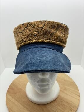 Handmade Denim & Tapestry Cap – Small 22” – Upcycled Military Style Hat